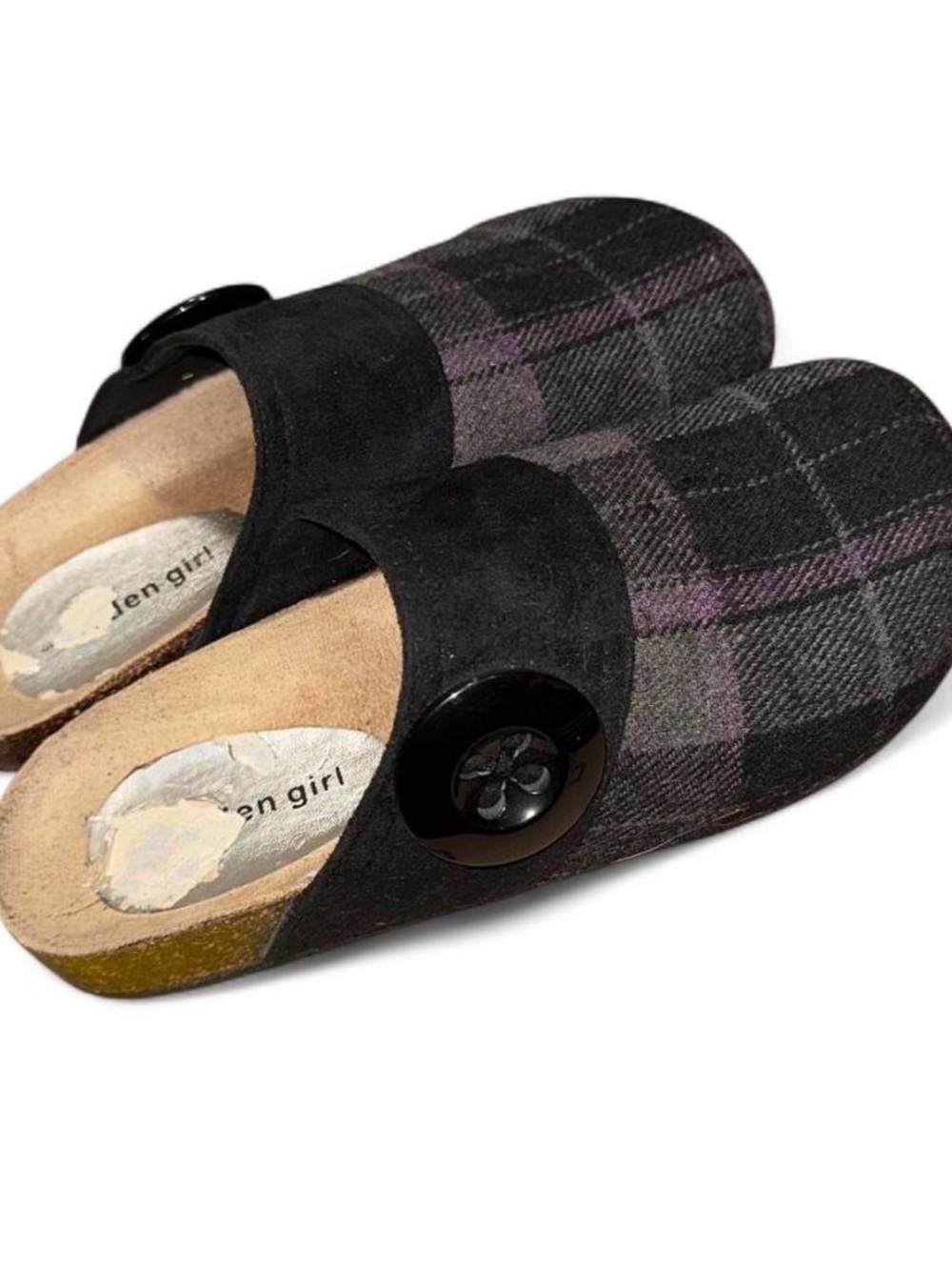 Plaid Slip-On Clog with Black Suede Strap and Button Madden Girl 7